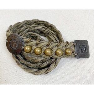 Marjorie Baer SF Green Woven Brass Stud Braided Belt OS